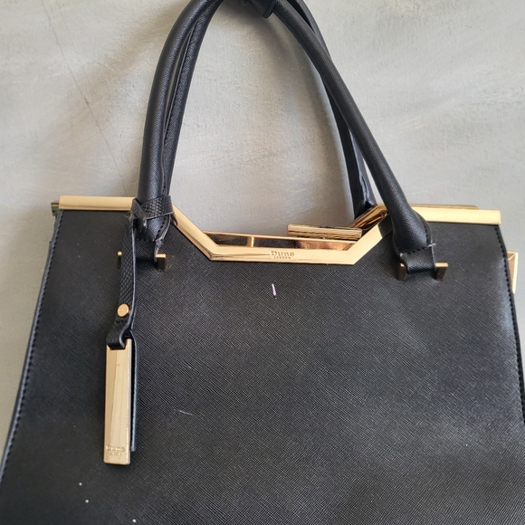 Dune London Black Vegan Leather Gold Top Handle Tote - Picture 12 of 13